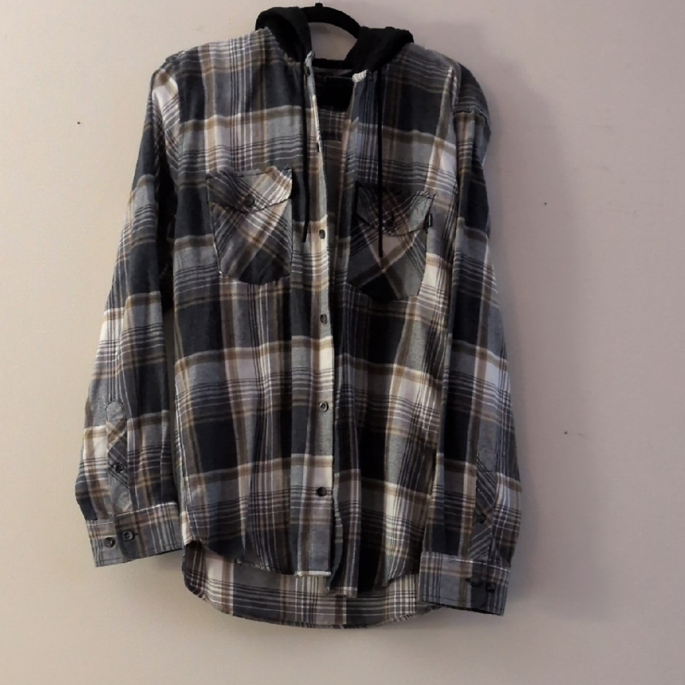 Men's Black and Gray Plaid Button-Down Shirt